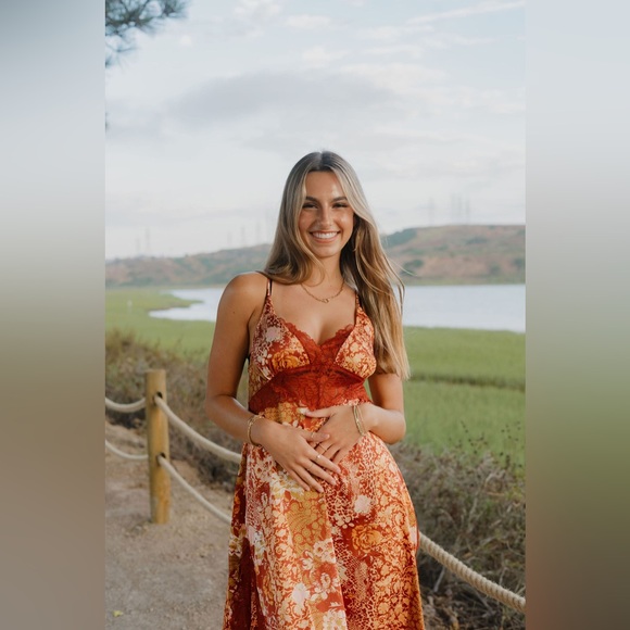 🎉LAST PIECE🎉Free People Right Now Midi Slip Dress Amber Combo - Picture 6 of 9